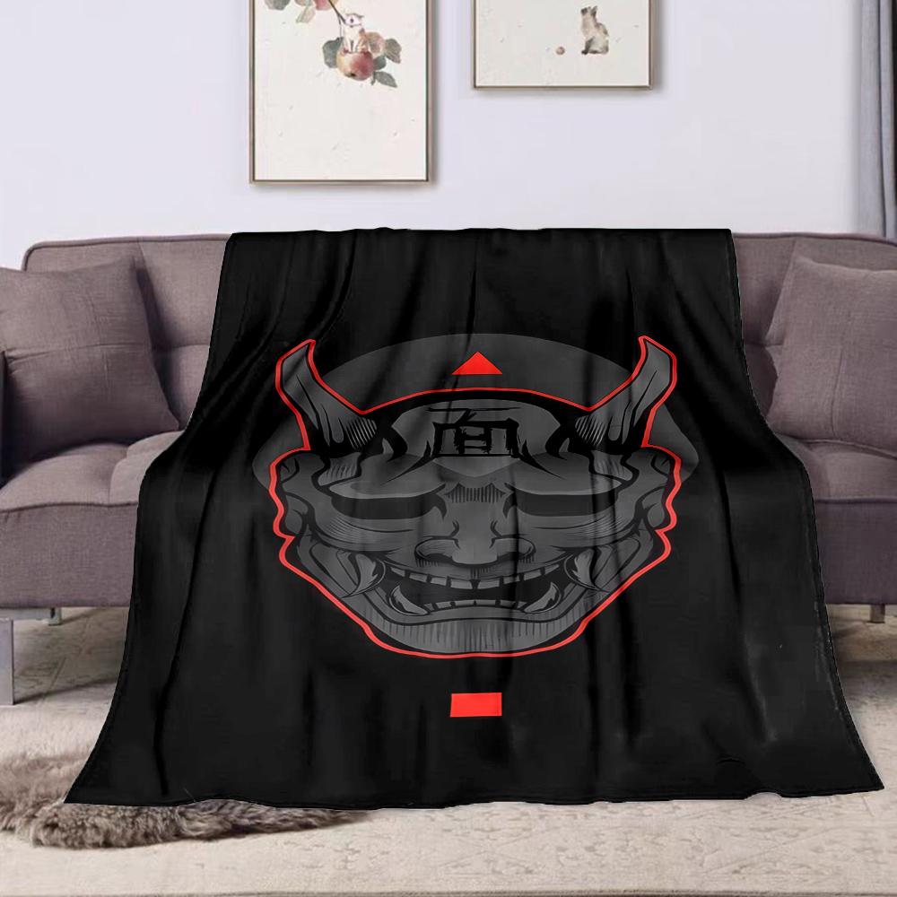 Demon Mask Design with Red Accents Patterned flannel blanket perfect for the bedroom living room, sofa, or a little nap