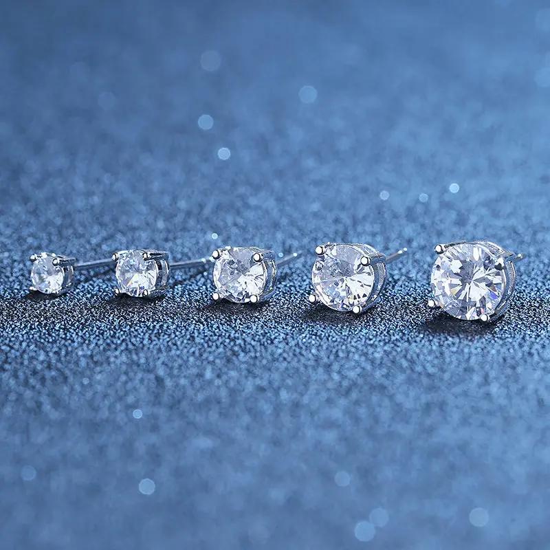 1 пара модных платиновых сережек с четырьмя когтями и цирконом, минималистичные серьги