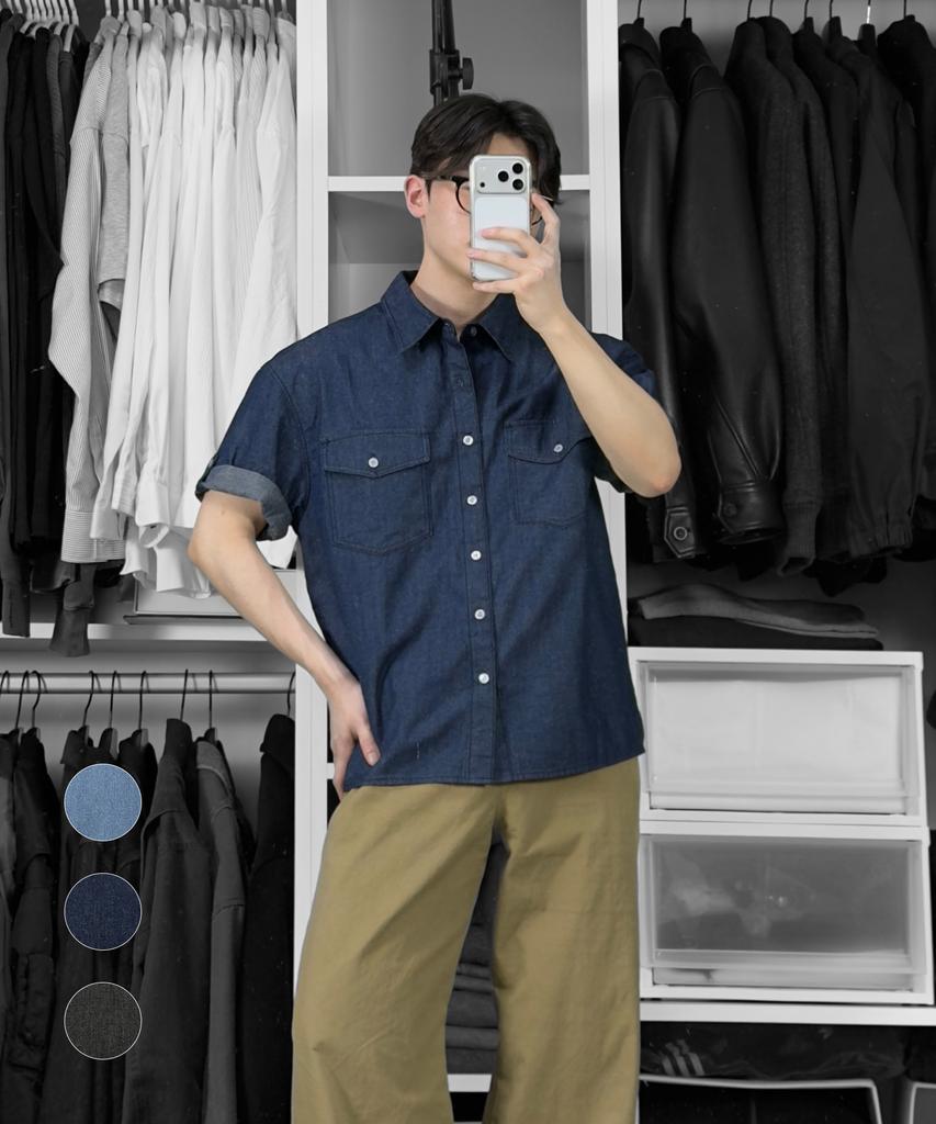 DRAW FIT [Genflox X Drawfit] Льняная джинсовая рубашка с подворачивающимися рукавами [3 цвета]