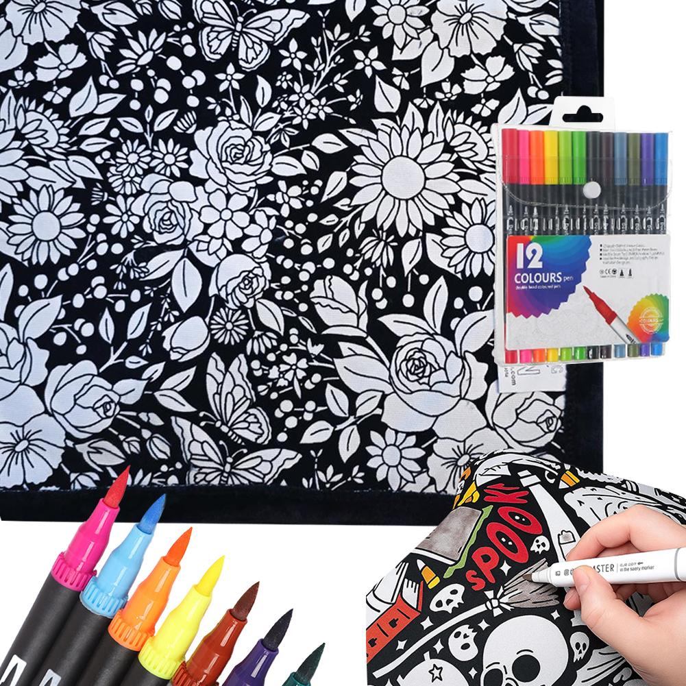 Раскрашиваемое DIY washable одеяло с 12 цветными маркерами, творческое искусство, индивидуально окрашенная ткань с цветами, одеяла для взрослых, для релаксации