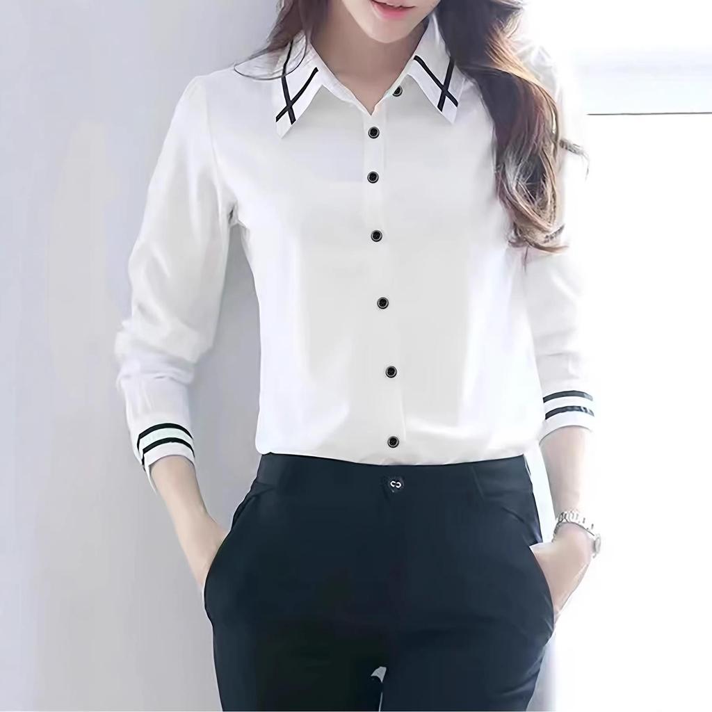 Классические женские белые офисные рубашки с контрастными воротниками и манжетами - Европейский, Американский, Японский, Корейский стили