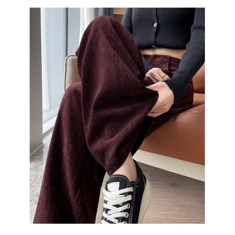 Модные красные вельветовые брюки с высокой талией, широкие брюки, повседневные свободные прямые брюки для женщин