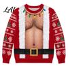 Relaxed Fit Holiday Shirt for Men Christmas 3D Printed Ugly Knitted Tops Funny Fake Hairy Festive Graphic Pullover Winter Wear Chest Sweater,