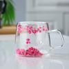 200 мл Двойные стеклянные чашки с настоящими сухоцветами Термостойкие прозрачные кофейные кружки Цветочный дизайн Чайные чашки для элегантного потягивания