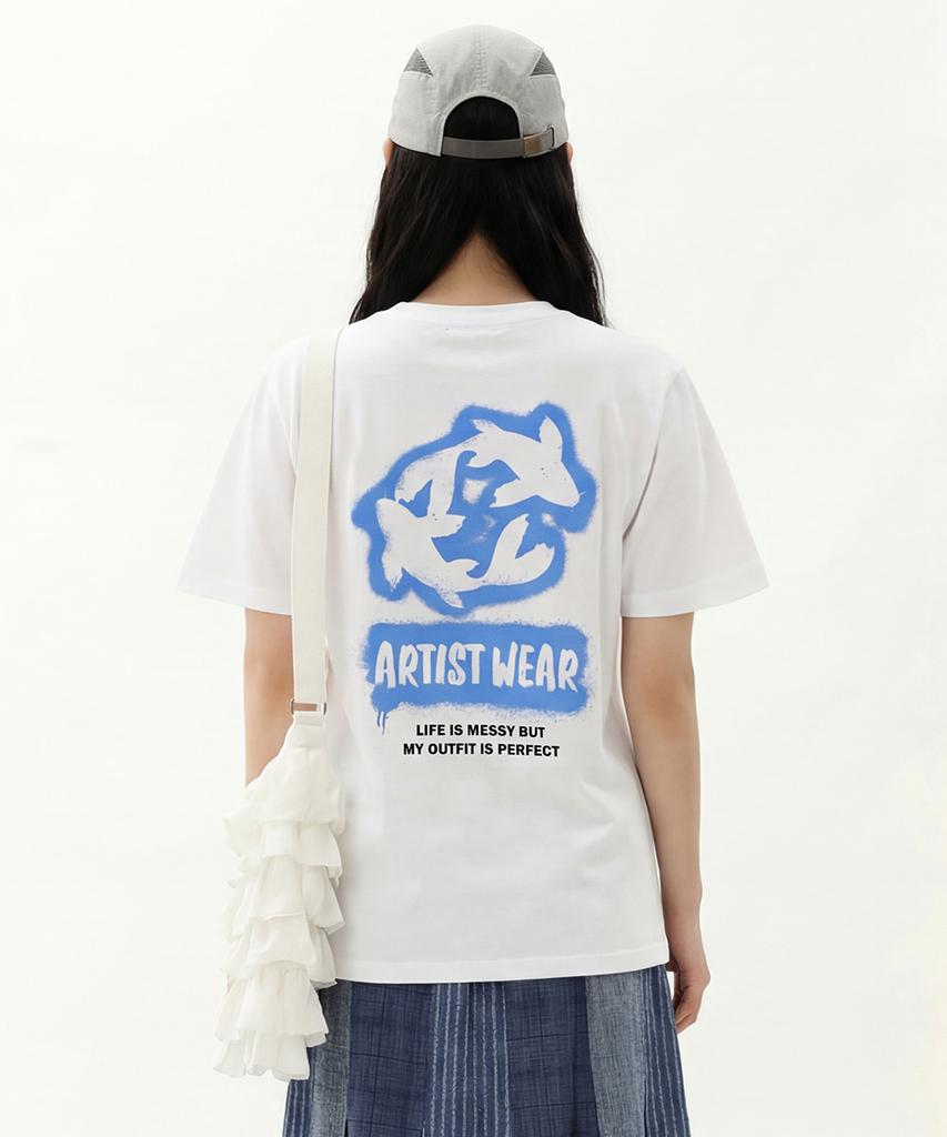 ARTISTWEAR [Atw] Синяя футболка с коротким рукавом 'Карп Кои' - 2 цвета