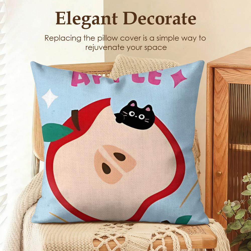 Fashion Art Apple Cat Cushion Cover Natural Linen Organic Fabric DoubleSided Printing Sofa Home Decor Gift Pillow Case