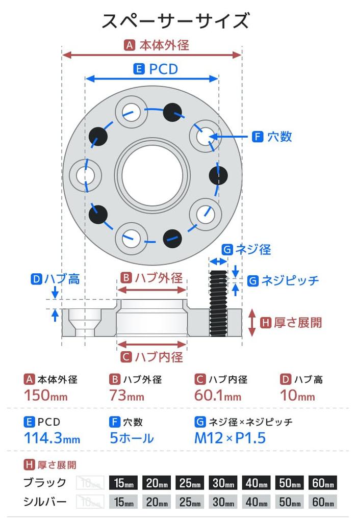 Durax Wide Tread Spacers with Hubs (Silver) PCD114.3-5H-M12-P1.5-15mm, Pack of 2 [HUBB02A]