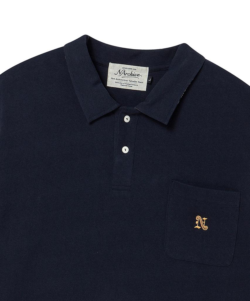 BEYOND CLOSET [Collection Line] Bandana Patch Detail Pique T-Shirt Navy