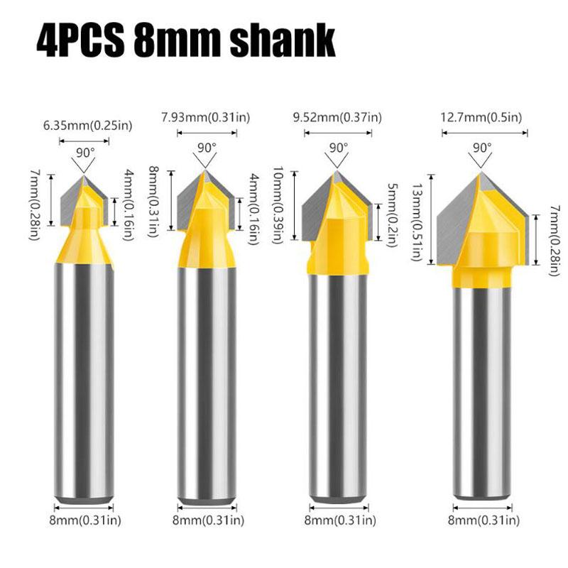 Хвостовик 8 мм Угол 90 градусов V-образная канавка Шаблон V-образная фреза для V-образного фрезерования очистка заподлицо обрезка углов скругление кромок галтельные фрезы инструменты