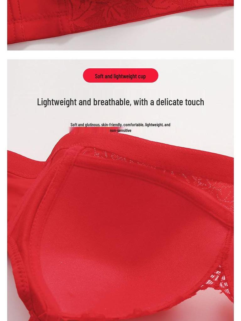 Красный кружевной беспроводной бюстгальтер большого размера с тонкой чашкой и стильной спинкой