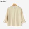 ZANZEA Women Loose Round Neck 3/4 Sleeve Casual Blouse