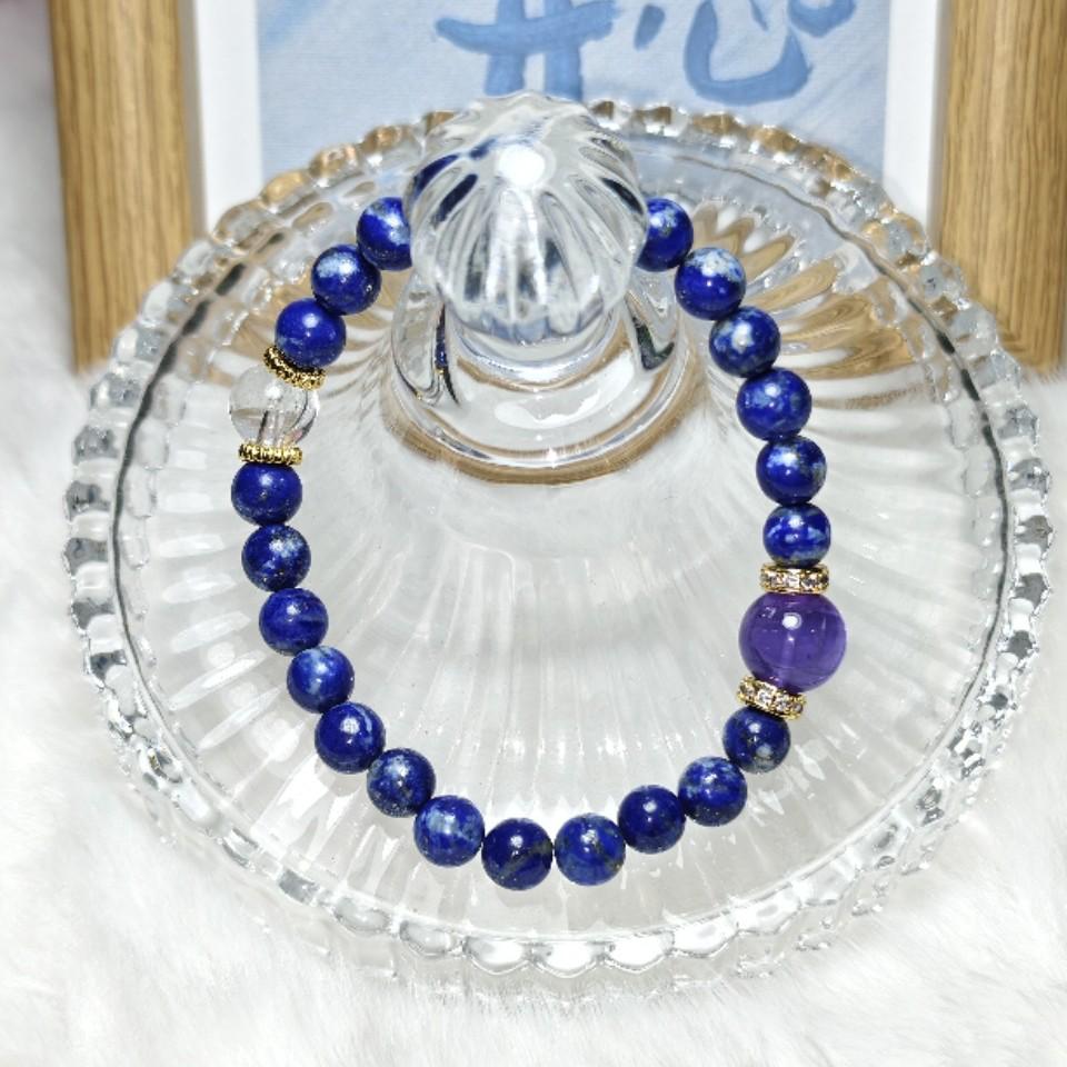 Оригинальный браслет в китайском стиле из натурального лазурита и белого кристалла - элегантный подарок для лучших подруг