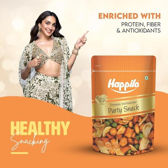 Happilo Premium International Party Snack 90 г, арахис, зеленый горошек, бобы, подавать на вечеринках, семейных посиделках или в качестве удобного варианта