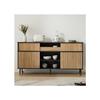 Commode - MUVOE - 4 Portes Coulissantes - Chêne Et Noir - 160 L X 40 P X 80 H - Contemporain