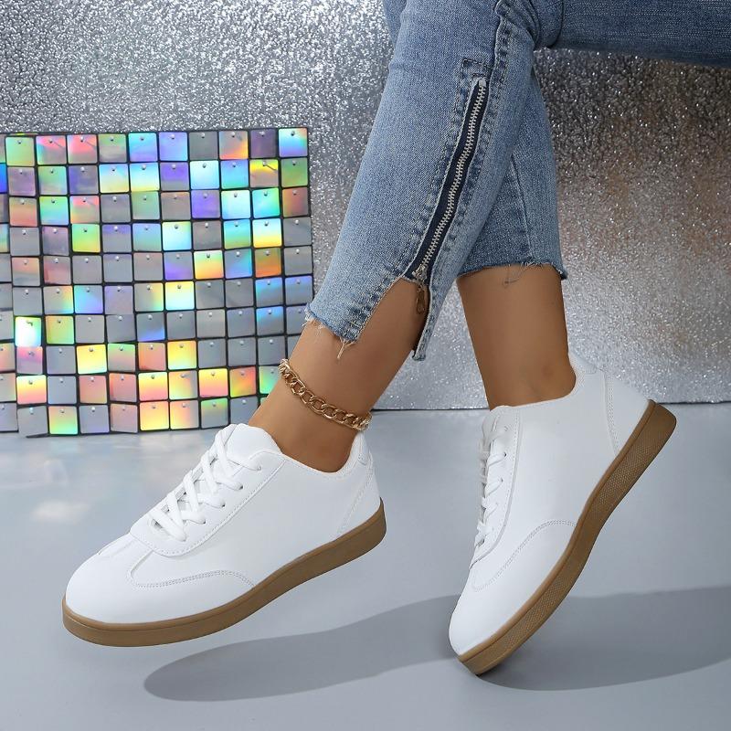 Модные осенние новые повседневные спортивные туфли с круглым носком и плоской подошвой, модные популярные кроссовки на шнуровке, нескользящие женские вулканизированные туфли