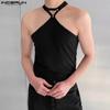Men Halter Neck Sexy Cross Vest Slim Fit Stretch Camisole Tank Tops