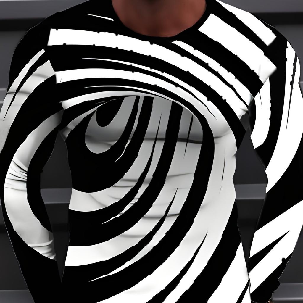 Trendy Visual Illusion 3D Digital Pattern Print Men's Graphic T-shirt Causal Tees Long Sleeve Pullover Tops Men's Spring Fall Clothing