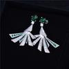 Trendy 925 Sterling Silver Earrnigs Girls Long Accessories Shiny Zircon Green Leaf Fan-shaped Drop Earrings Women Jewelry Gift