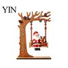 Rustic Christmas Home Accents Wooden Swing Ornament with Santa Claus/Bear for Christmas, Tabletop Artisanal Wood Decor Claus Figurine Living