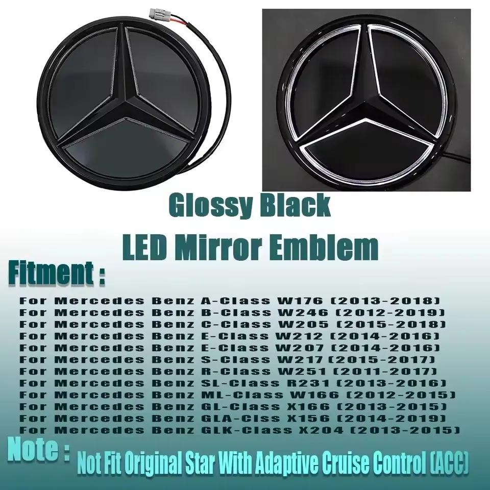 Silver Border 3D Mirror Emblem A W176 B W246 C W205 Class Matte Black OE Style Front Grille Star Emblem Logo For Mercedes Benz ZM1
