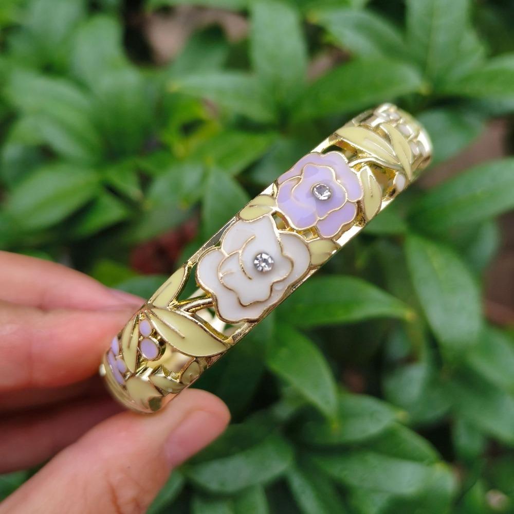 1.4cm Peony Filigree Flower Bangle Wider Women's Hand Bracelet Gifts for Women Girl