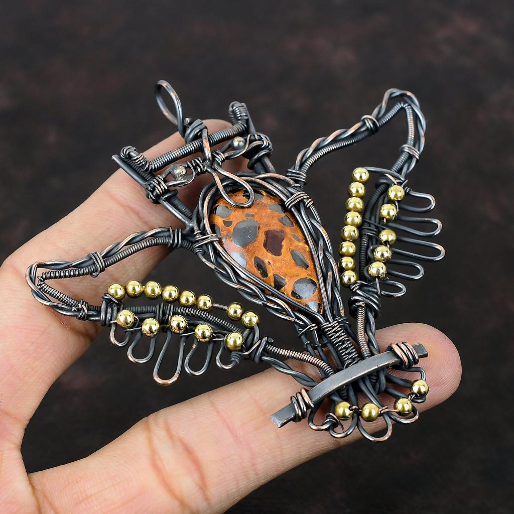 Подвеска из боксита, подвеска из медной проволоки, ювелирное изделие в виде совы, подвеска из драгоценных камней ручной работы, дизайнерские украшения из меди, подарок на годовщину, стильные подвески