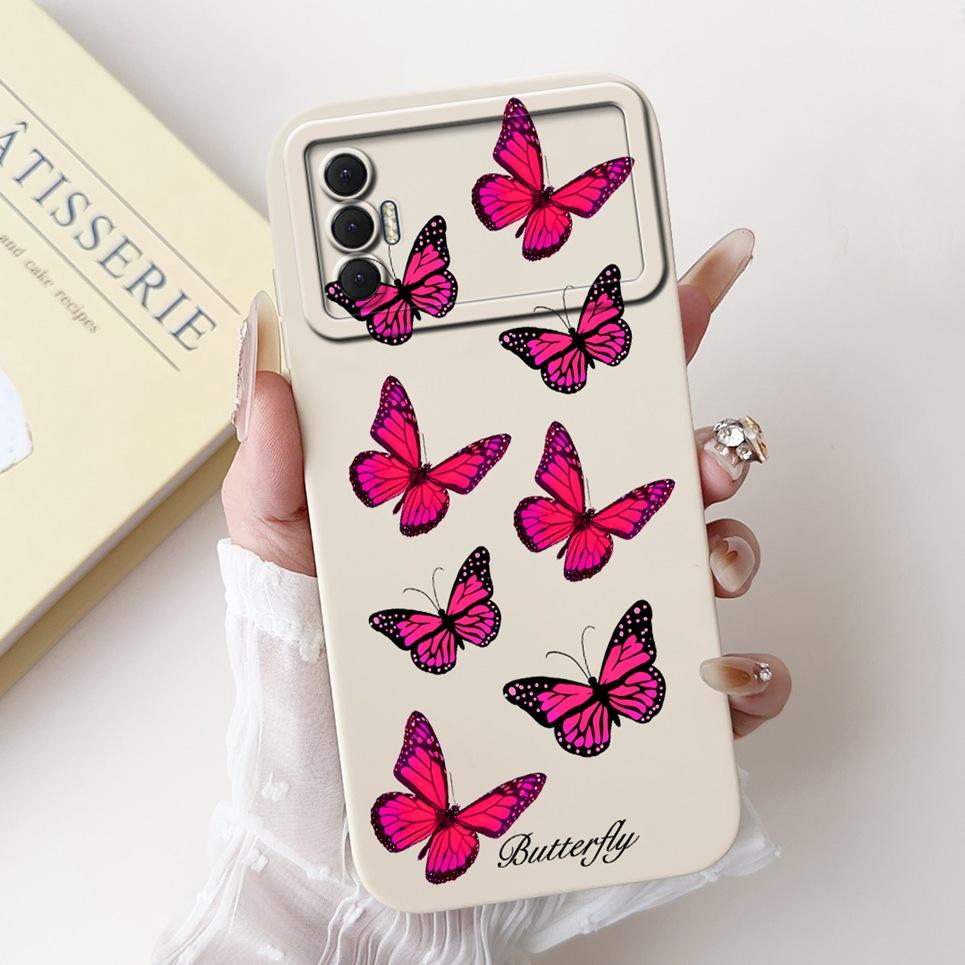 Phone Shell For Tecno Spark 8P Woman Fashion Flower Butterfly Coques For Tecno Spark 9T India Back Covers Soft Liquid Silicone