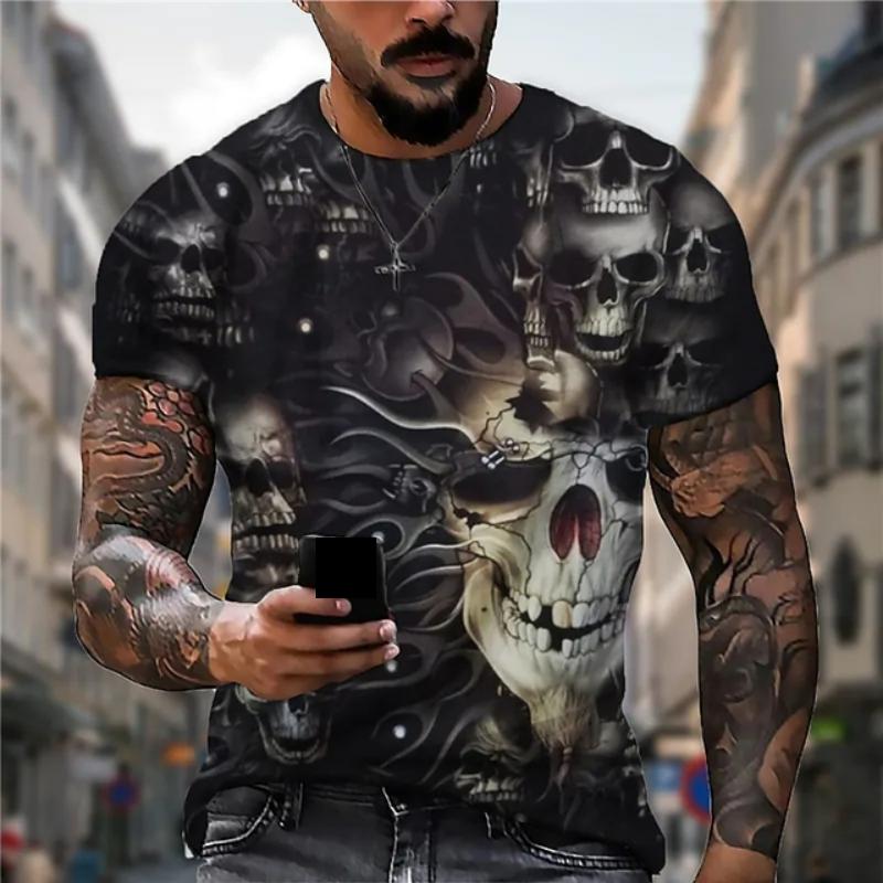 Men's Skull Tshirt 3D Printed Skull Graphic T-shirts For Men Oversized Short Sleeve Punk Tops Tee Shirt Men Death Clothing