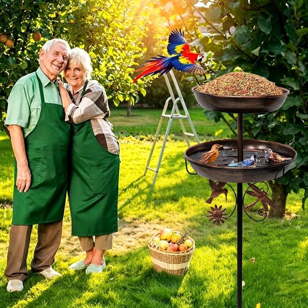 Sturdy Iron Bird Bath Feeder Double Layer Bird Water Drinker Bird Feeding Station Outdoor Garden