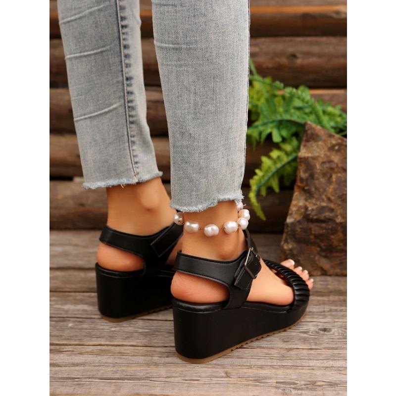 Босоножки на каблуке с наклоном, женские летние модные босоножки с толстой подошвой и пряжкой на высоком каблуке большого размера