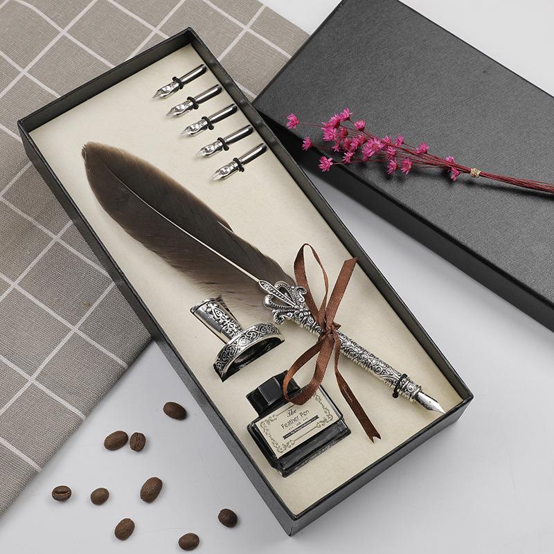 Европейский Ретро Набор для Каллиграфии с Перьями: Перьевая ручка с косым пером, держателем и гравировкой чернилами