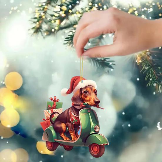Рождественское украшение Yousheng Dog, акриловое мультяшное украшение для езды на велосипеде, рождественская елка, подвесное украшение для зеркала заднего вида автомобиля, аксессуары