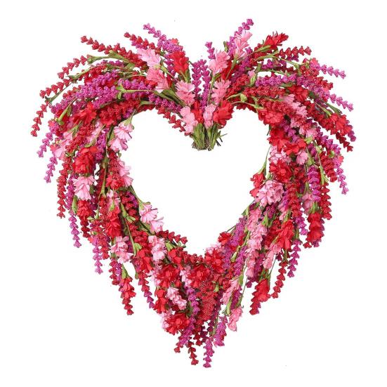 Holiday Wreath Heart Shape Indoor Outdoor Decorative Wreath with Festive Flowers Greenery Home Party Office