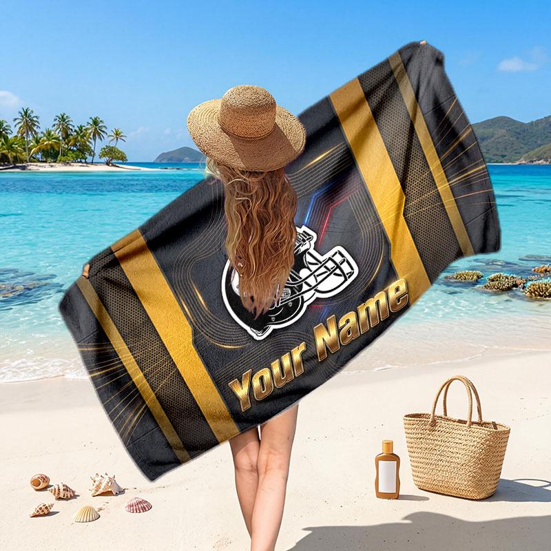 Pittsburgh Steelers Customized Name Text Beach Towel, Soft Absorbent Towel Beach Pool Travel Personal Gift