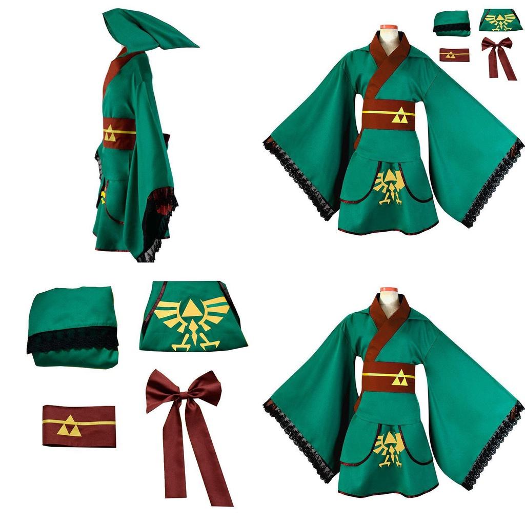 Изысканный зеленый костюм юката кимоно для косплея для поклонников The Legend of Zelda