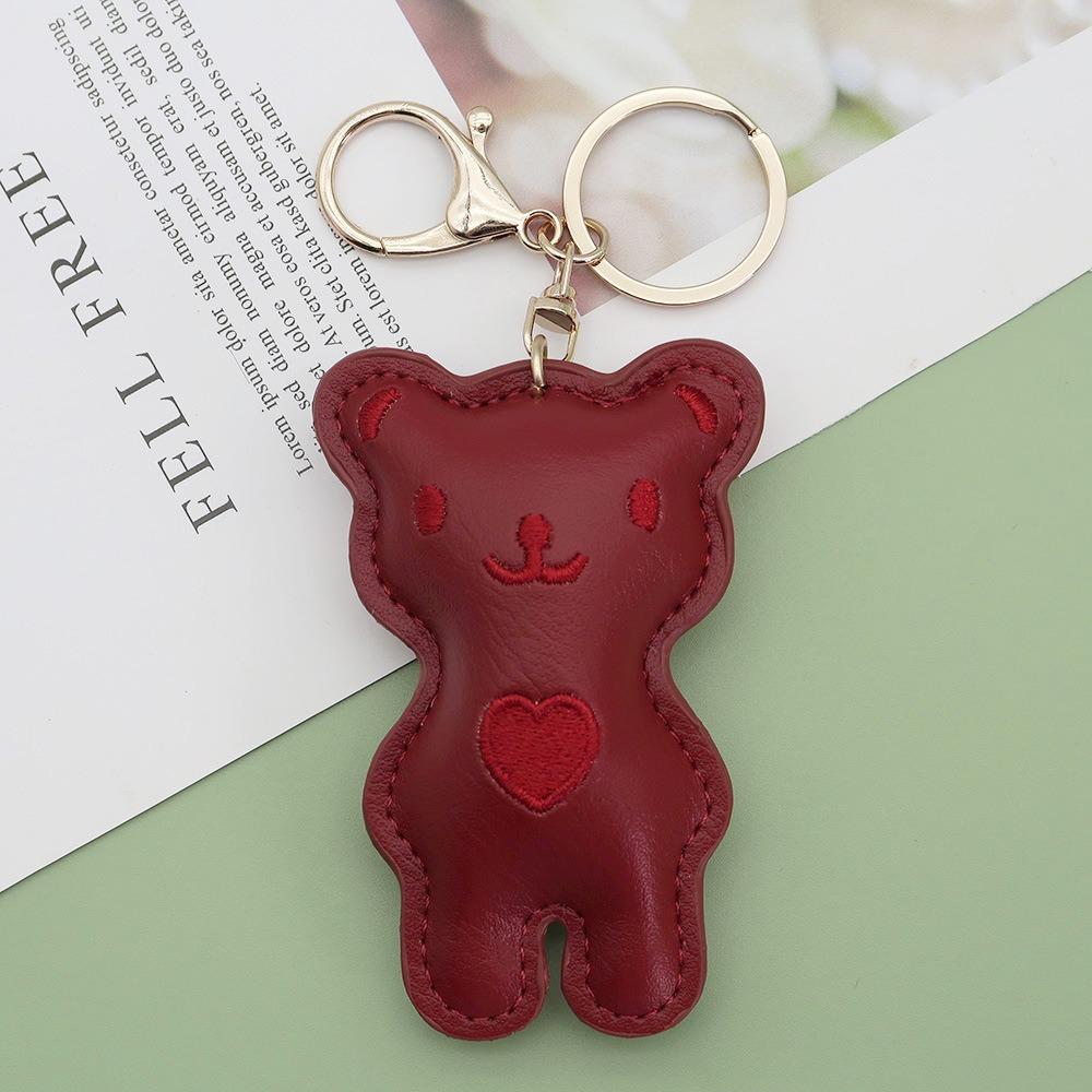 Fashion PU Leather Embroidery Bear Hanger Cute Heart Bears Bag Pendant  Backpack Decoration