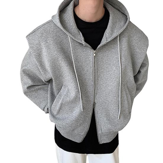 Мужская толстовка с капюшоном, длинным рукавом, застежкой-молнией, спортивное пальто с карманами, однотонный цвет