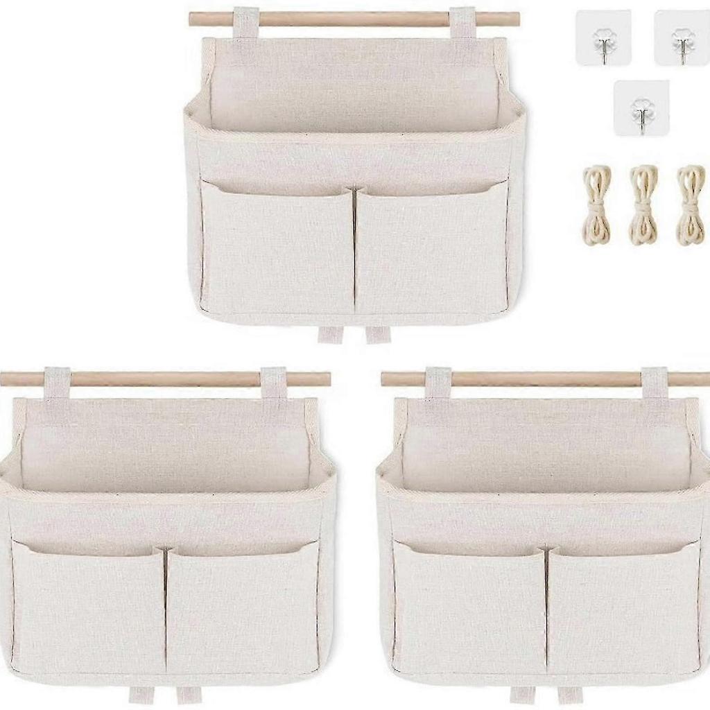 Pack Of 3 Cotton Linen Hanging Storage Bags Multi Purpose Organizers For Home Bathroom Kitchen Easy Installation-Good