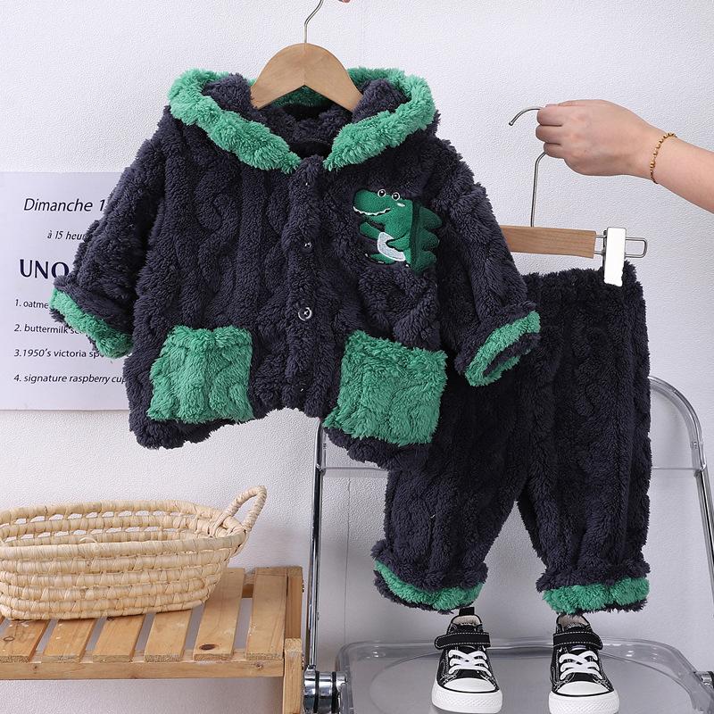 Детские пижамы из кораллового флиса для девочек, утепленная лицевая ткань для мальчиков, осенне-зимняя домашняя одежда для маленьких девочек, зимний костюм