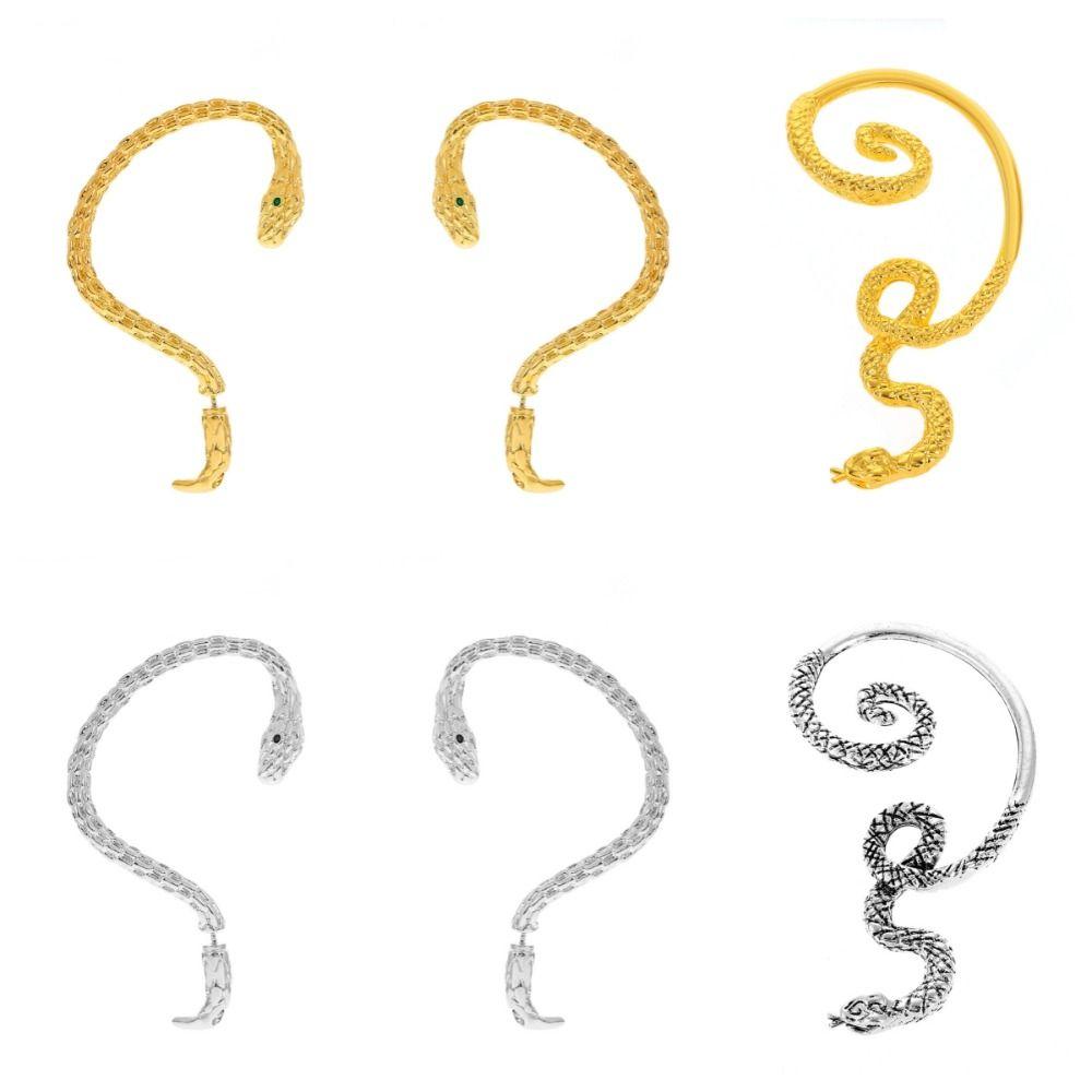 Клипсы для ушей без пирсинга, змеиные каффы для ушей, серебристые преувеличенные серьги, винтажные клипсы для ушей в виде змеи, для мальчиков