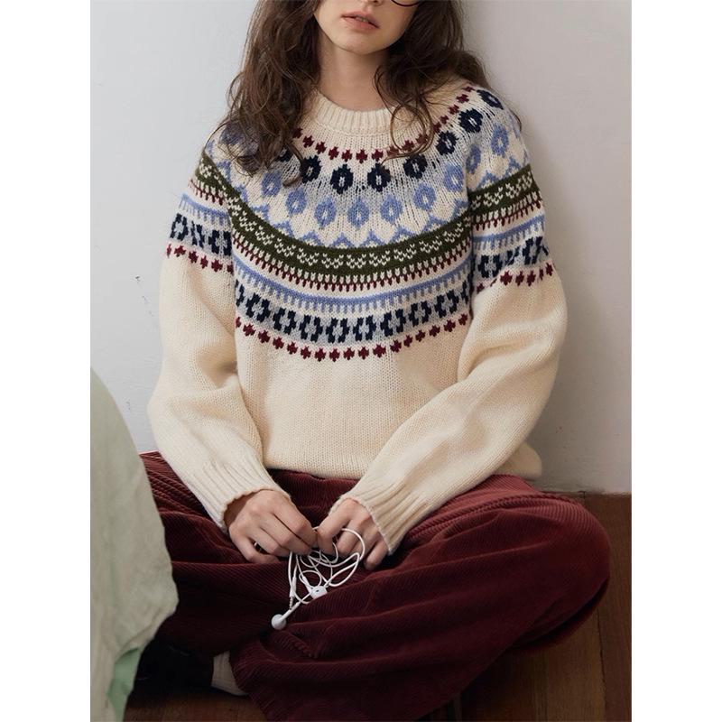 Зимний свитер Nordic Light Retro с рукавами реглан Fair Isle для женщин 2024 года