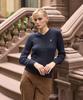 Хлопковый вязаный джемпер US Polo Assn с V-образным вырезом и косами_Темно-синий