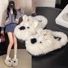 Модные милые тапочки из меха щенка, женские осенне-зимние домашние комнатные шлепанцы, теплые мультяшные туфли с собачками, удобные слипоны, pantuflas mujer