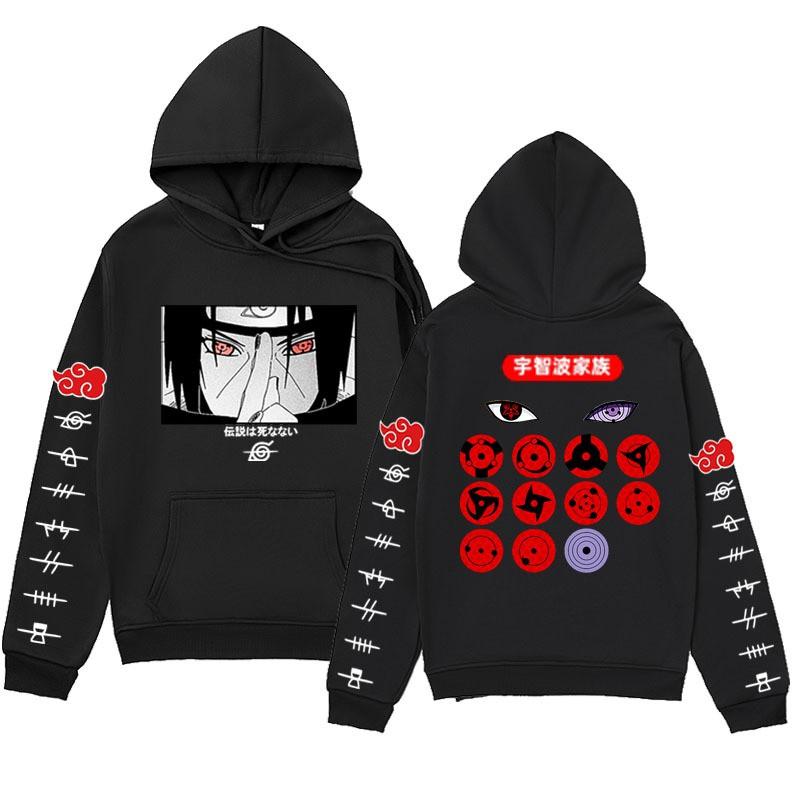Naruto Uchiha Clan Hoodie Fleece Lined Warm Loose Sweatshirt Unisex Winter Casual Streetwear