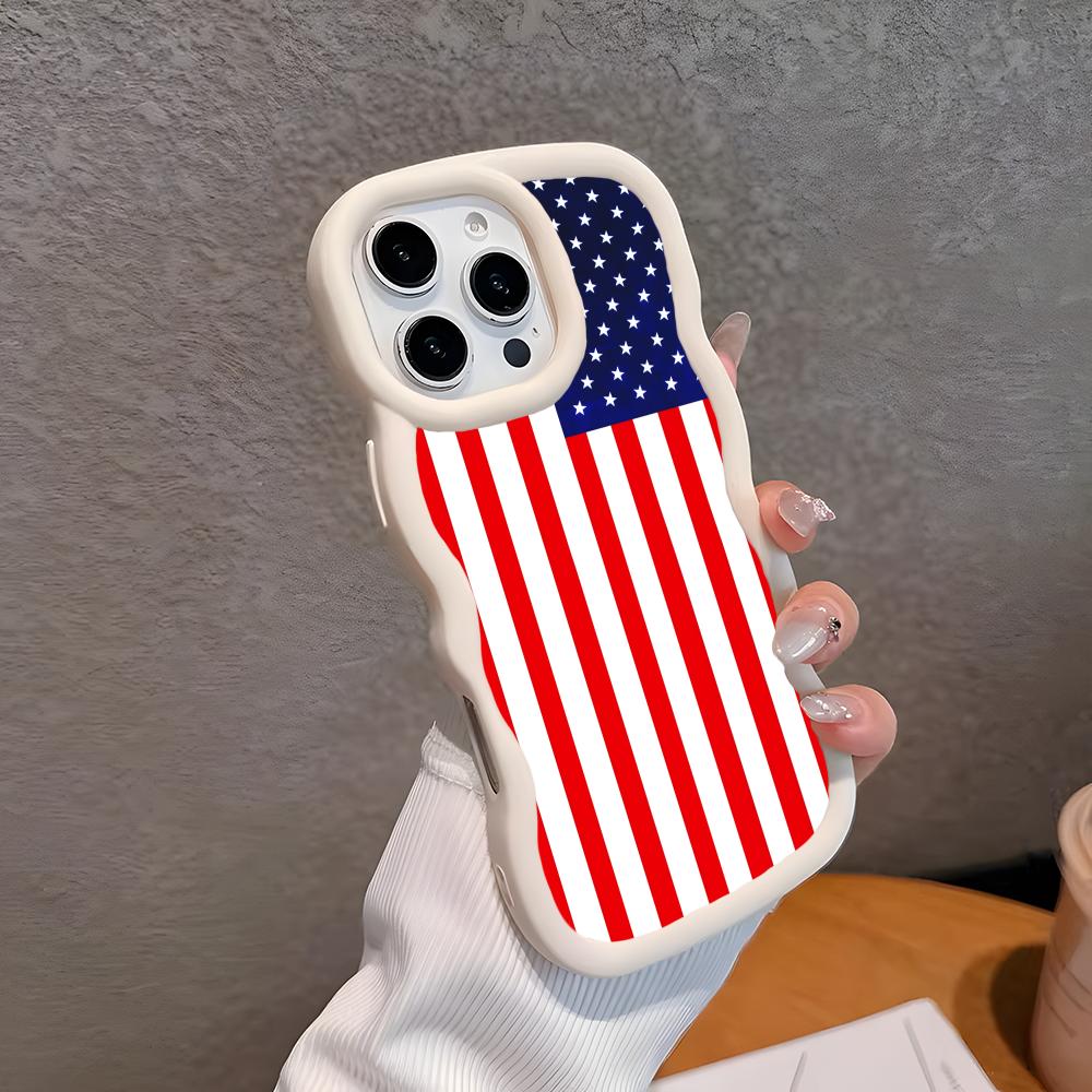 США Флаг Америки Волнистый Край ТПУ Чехол для Мобильного Телефона для iPhone 17 16 15 14 13 12 11 Air Pro Max Plus Цветной Чехол