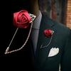 1pc New Suit Lapel Brooch Pin Wedding Men Gift Jewelry Golden Men Rose Flower Leaf Boutonniere Stick Fashion Accessory