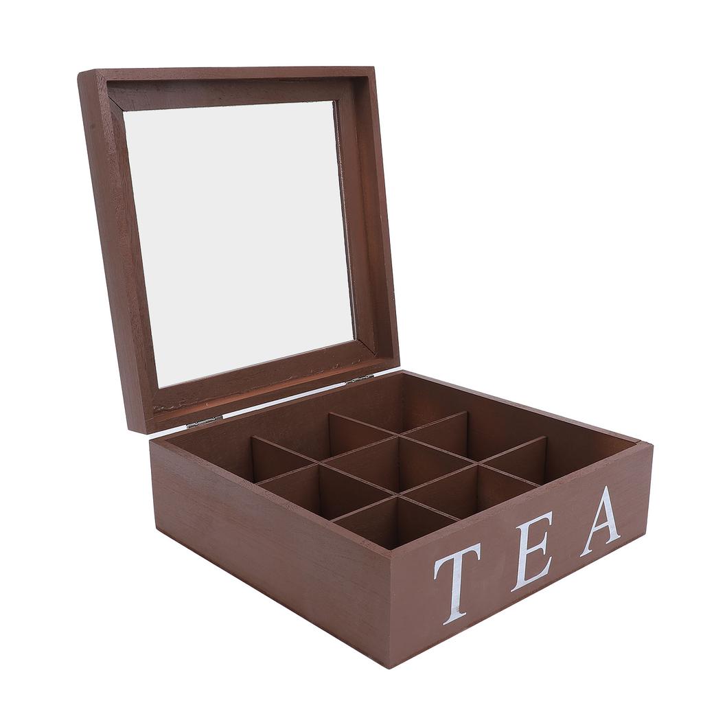 Wooden Tea Storage with Clear Acrylic Top Window 9 Compartments Eco Friendly Tea Bag Holder Multi Functional Storage Box