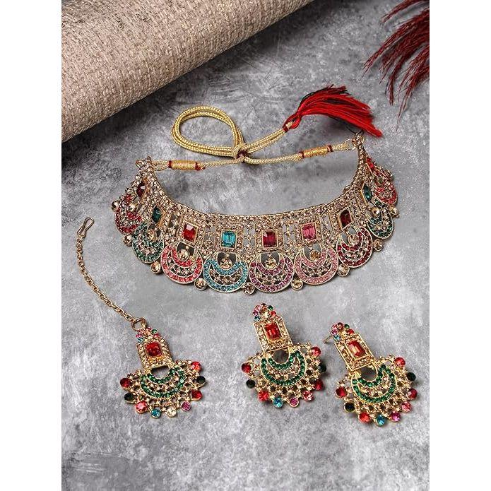 Sukkhi Graceful Curve Shaped Gold Plated AD Stones Choker Necklace