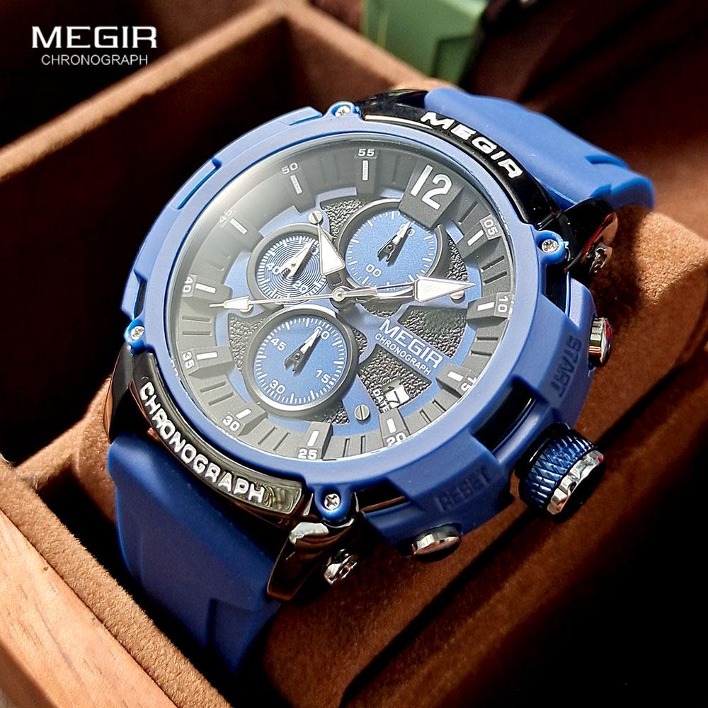 Red Watch Men Military Sport Silicone Strap Chronograph Quartz Wristwatch with Luminous Hands Date 3atm Waterproof Orange
