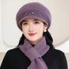 Женская вязаная шапка с ушами, однотонный модный зимний головной убор